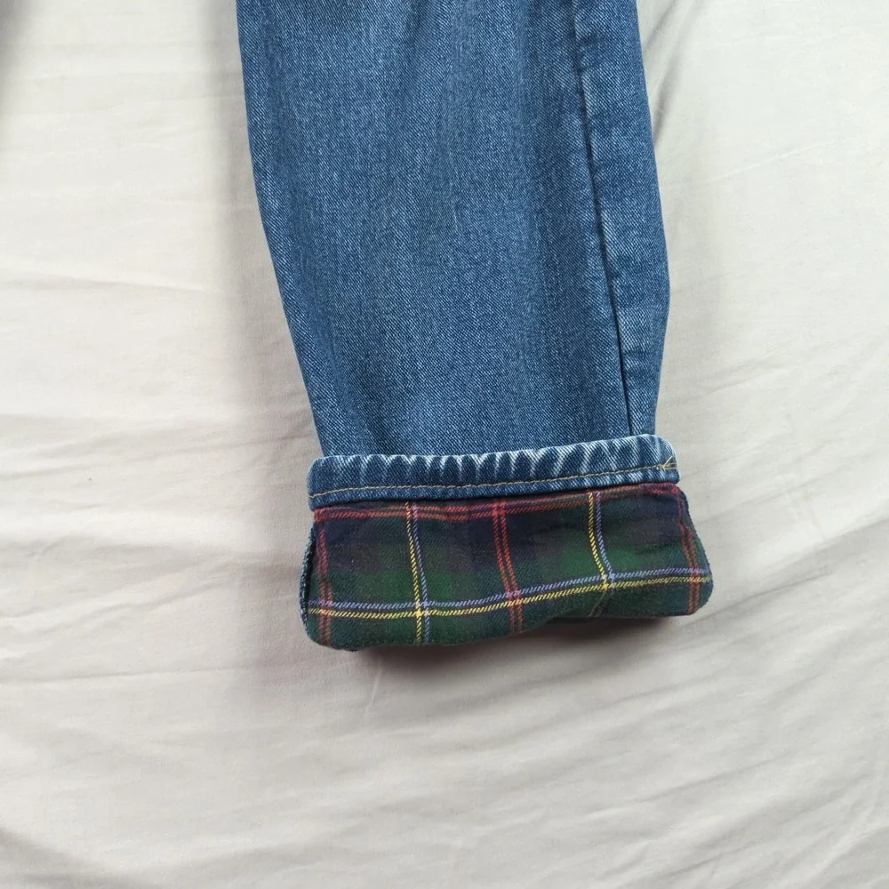 Lands End Jeans Mens 32x30 Blue Flannel Lined Plaid Outdoor Faded